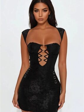 Fashion Nova Black Lace-Up Bodycon Mini Dress